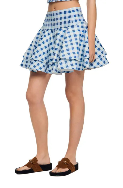 SANDRO Short gingham linen skirt in Blu /White at Nordstrom, Size 42 Eu | Nordstrom
