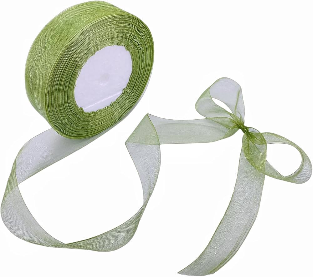 1 Inch 50 Yards Sheer Organza Ribbon Chiffon Ribbon for Gift Wrapping Wedding Bouquet Crafts (Gre... | Amazon (US)