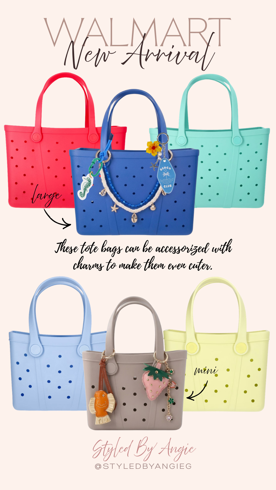 Walmart new arrival tote bags just dropped and they’re too cute! Perfect to style with fun bag charms, and they come in two sizes mini and large so you can pick your favorite.



walmart tote bag, tote bag with charms, walmart new arrivals, mini tote bag, large tote bag, spring accessories, everyday tote bag, affordable bags ✨ 

 #LTKSpringSale #LTKSwim #LTKTravel