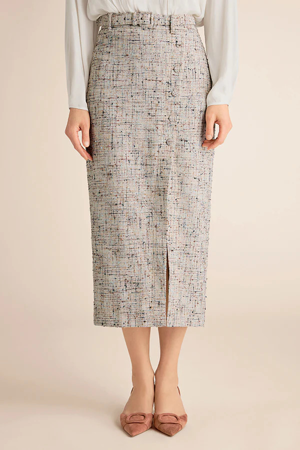 Mela Midi Skirt - Confetti Slub :: Ivory/Blue Multi | MM LaFleur