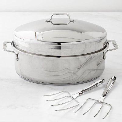 All-Clad Stainless-Steel Oval Roaster and Turkey Forks Set | Williams-Sonoma