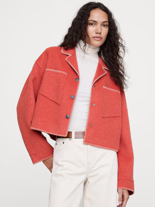 Double-Faced Short Jacket with Blanket Stitch | Banana Republic (US)