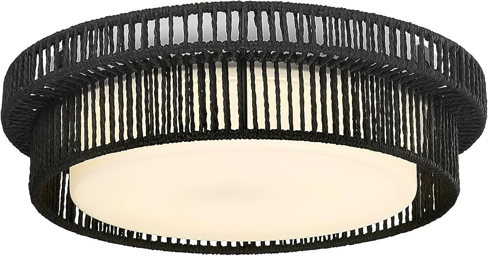Black Rattan Ceiling Light, HWH 16W LED Woven Flush Mount Ceiling Light 13'' Boho Light Fixtures ... | Amazon (US)
