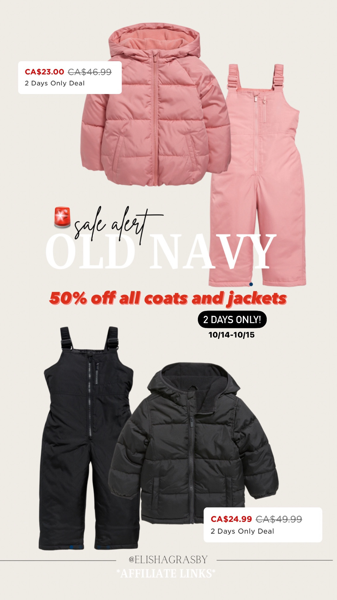 Sale Alert! 50% off all coats and jackets at Old Navy, 2 days only. 

// sale alert, outerwear, winter, coats, jackets, snow pants, toddler, kids, babies, men’s, women’s, seasonal

#LTKsalealert #LTKSeasonal #LTKkids