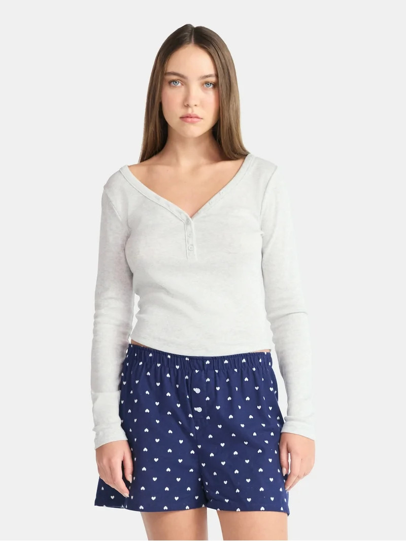 No Boundaries Henley Top with Long Sleeves, Women’s | Walmart (US)
