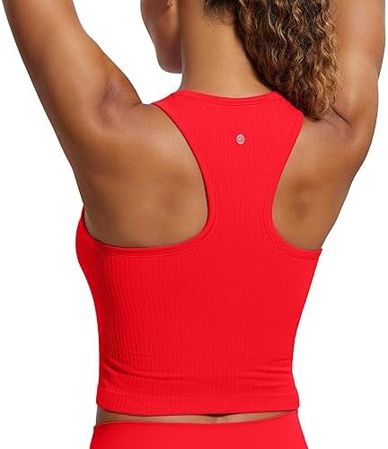 CRZ YOGA Seamless Ribbed High Neck Crop Tank Tops for Women - Longline Racerback Padded Sports Br... | Amazon (US)