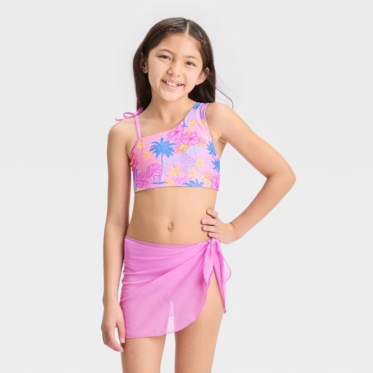 Girls' 'Sketchy Tropical Scenic with Sarong' Bikini Set - Cat & Jack™ | Target