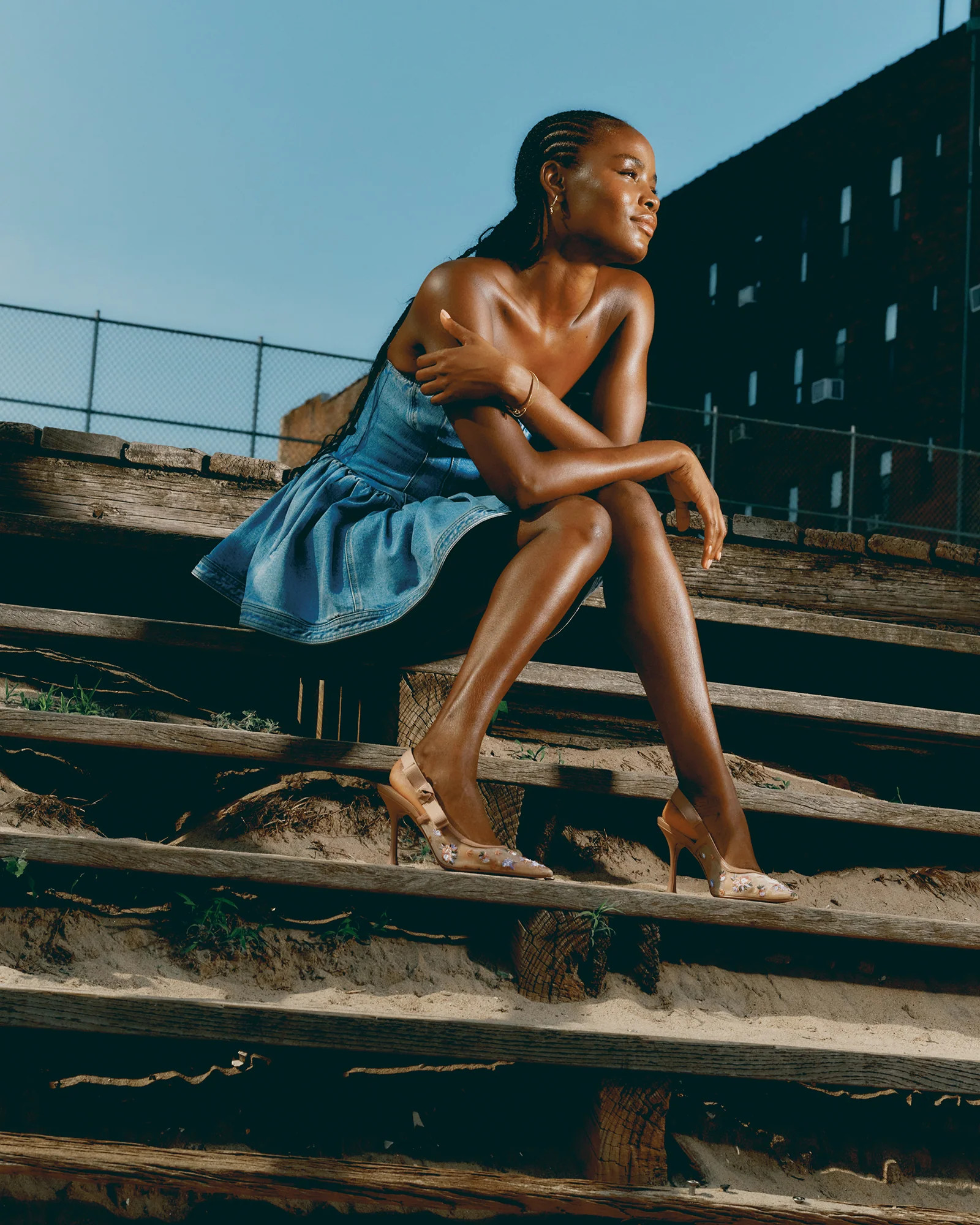 RINA Denim Peplum Top | Women's Designer Tops | Steve Madden (Canada)