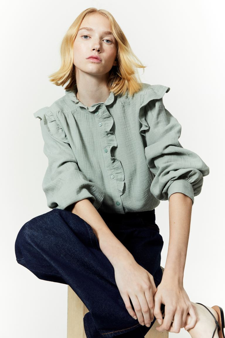 Ruffle-trimmed Muslin Blouse | H&M (US + CA)