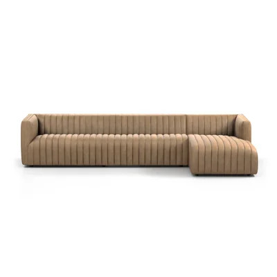 Grayson 126" Wide Genuine Leather Left Hand Facing Sofa & Chaise | Perigold