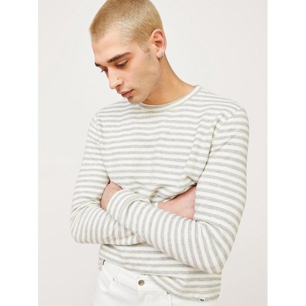 Free Assembly Men's Long Sleeve Textured Stripe Crewneck Sweatshirt | Walmart (US)