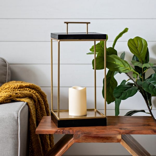 Black and Gold Lantern with LED Candle, 17 in. | Kirklands | Kirkland's Home