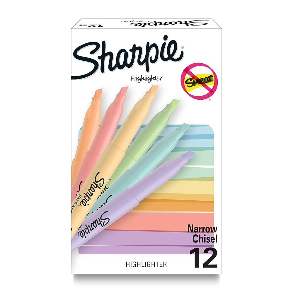 Sharpie Pocket Highlighters, Mild Pastel Colors, Assorted, Chisel Tip, 12 Count - School, Home, a... | Amazon (US)