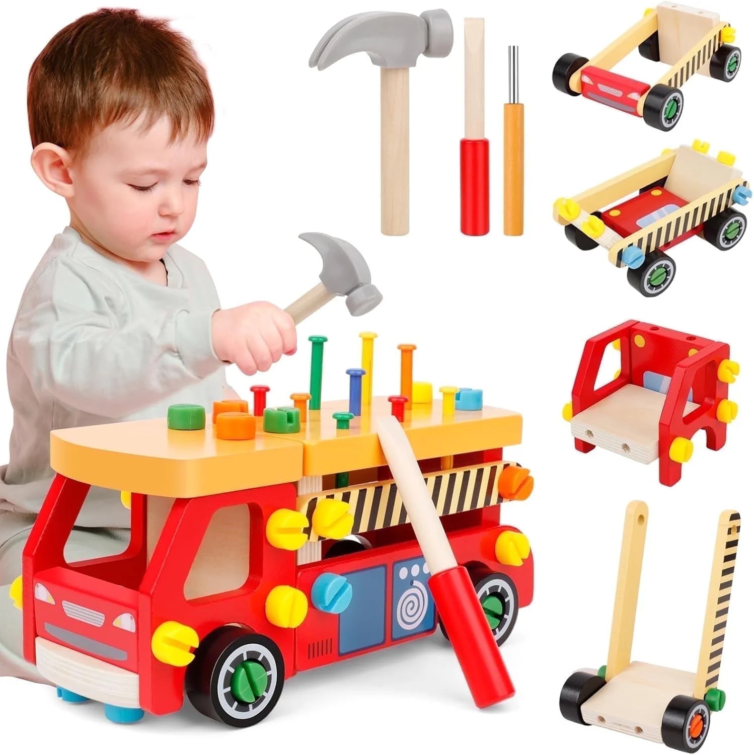 Kids Tool Set for Boys, Wooden Toddler Tool Bench Montessori Toys for 2+Year Old, 62 Pcs Construc... | Walmart (US)