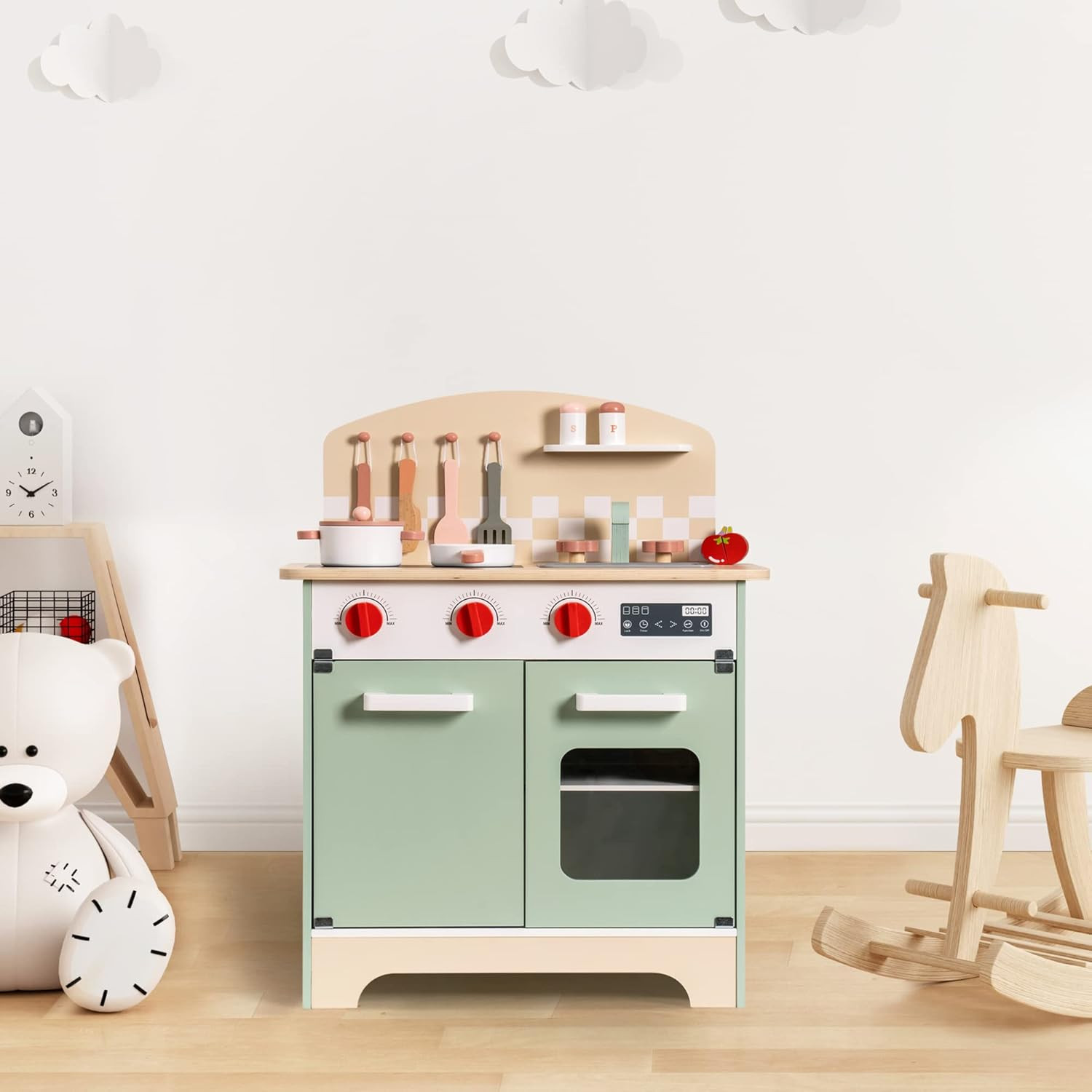 ROBOTIME Wooden Kitchen Playset for Kids Toddler, Wood Chef Pretend Play Kitchen Preschool Toy Ki... | Amazon (US)