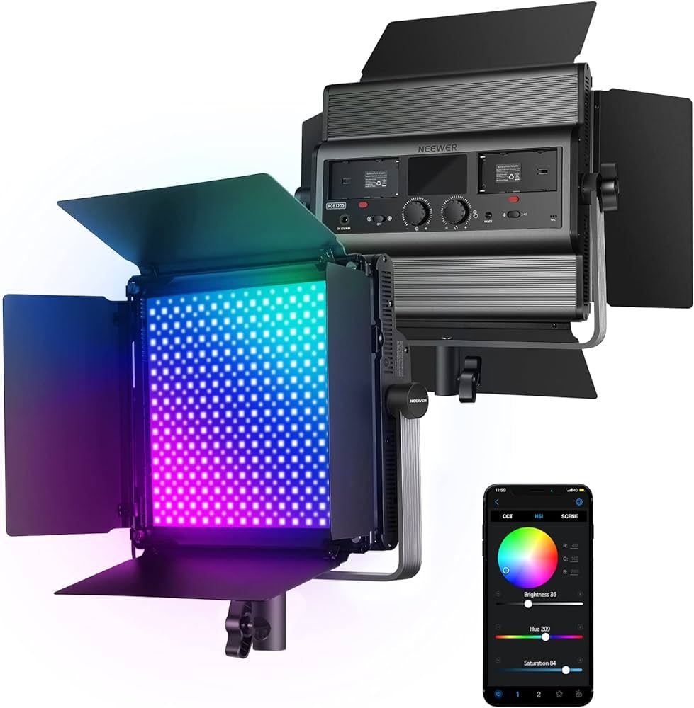 NEEWER 60W RGB LED Video Light, 22000 Lux, App Control, CRI 97+, TLCI 98+, 2500K-8500K, 18 Scenes... | Amazon (US)