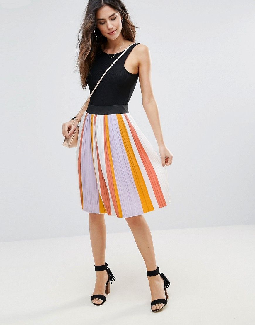 Soaked In Luxury Pleated Striped Skirt - Multi | ASOS US