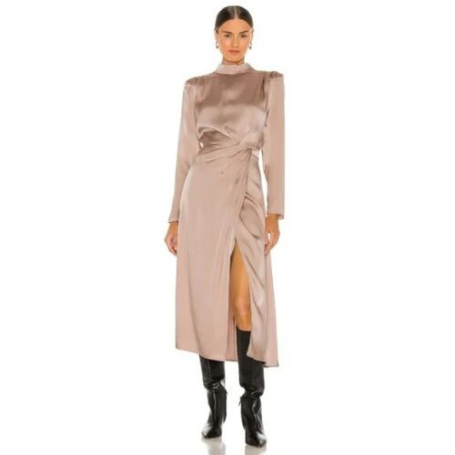 NWD ANINE BING Kim Open Back Draped 100% Silk Midi Dress Size S Beige | eBay US