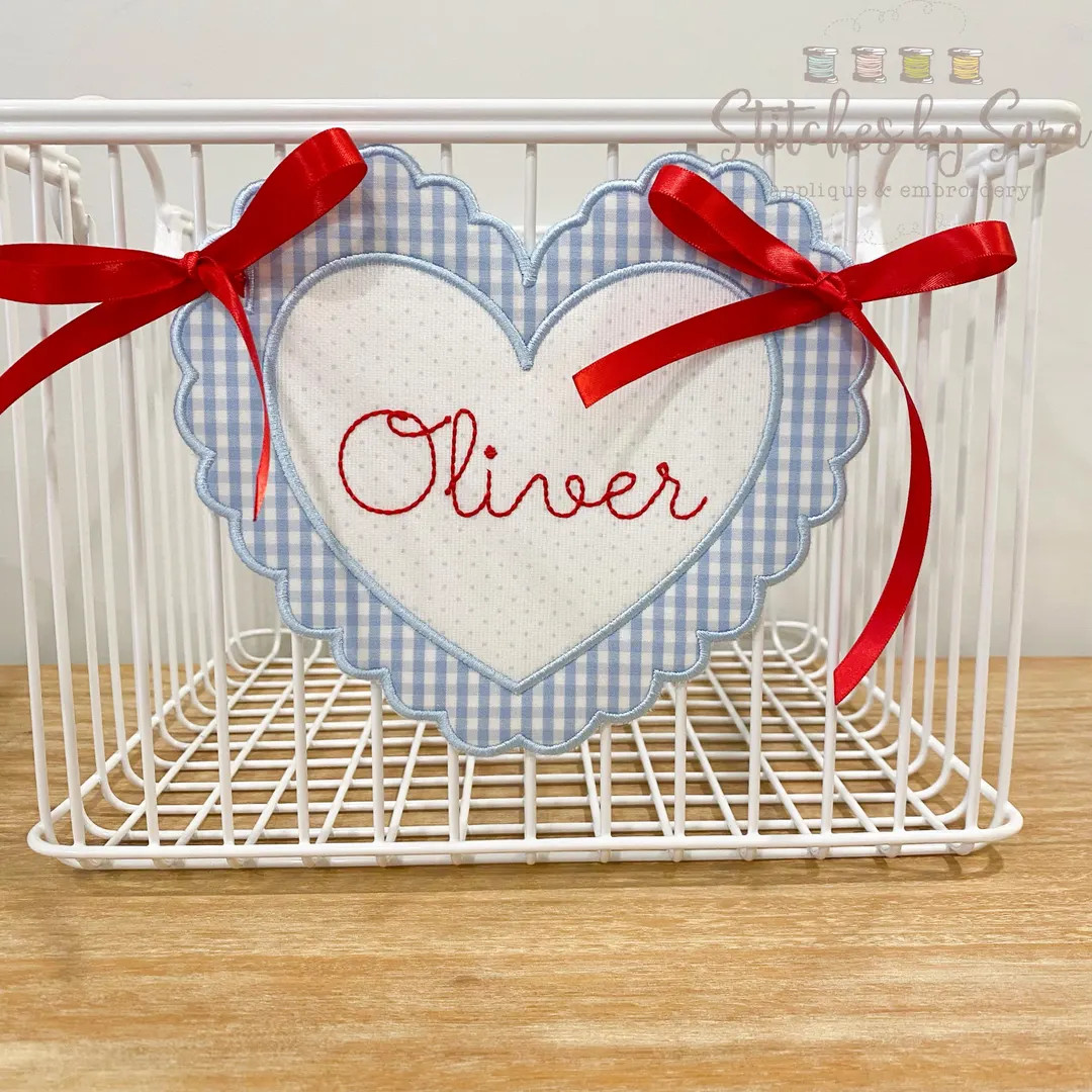 Valentines Day Scalloped Heart Basket Tag for Boys, Monogrammed - Etsy | Etsy (US)