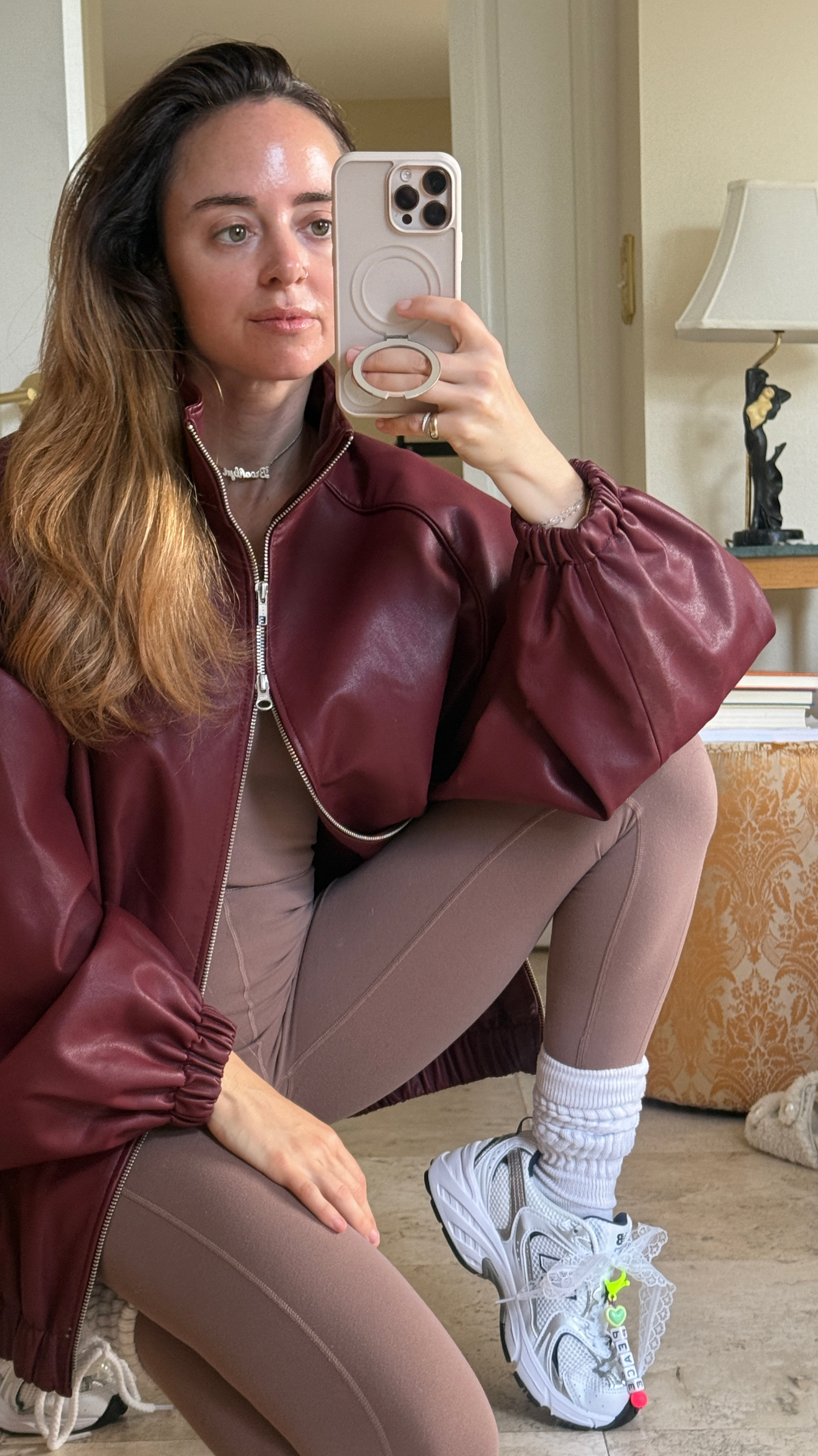 It’s the burgundy jacket for me. I love this look for working from home because on camera, I am chic and all covered up but underneath I am comfortable and ready for a workout after work! 

#ootd
#workfromhome 
#wfh


#LTKStyleTip #LTKActive #LTKTravel