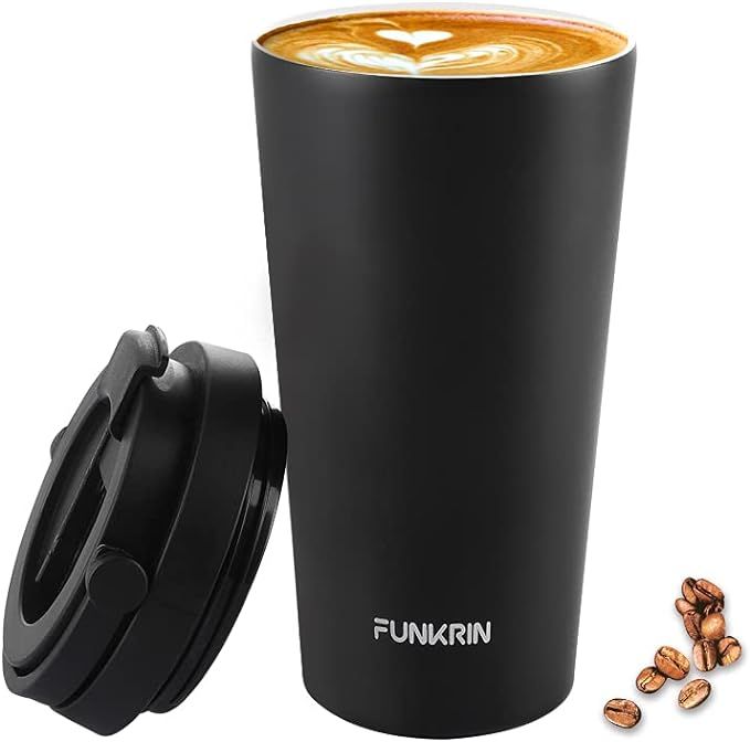 Funkrin Insulated Coffee Mug with Ceramic Coating, 16oz Vacuum Stainless Steel Wine Tea Tumbler w... | Amazon (US)