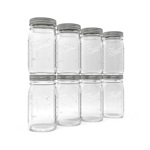 Ball Wide Mouth Glass Mason Jars with Lids and Bands, Used for Canning, Pickling, Juice, Jam, Jelly, Quart Size 32 Ounce (Pack of 8) | Amazon (US)