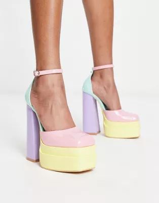 Daisy Street Exclusive double platform heeled shoes in pastel | ASOS (Global)