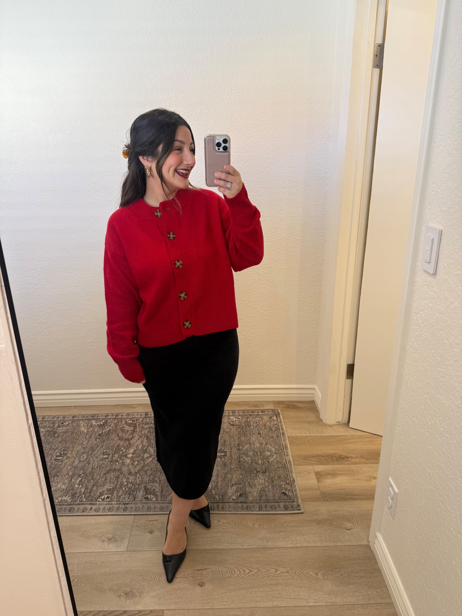 A pop of color for fall + the holidays!! ❤️ The chunky red cardigan over the cashsoft midi skirt is such a cozy yet elevated combo!! 
Shop early and save during @gap’s Friends & Family Event 40% off your entire purchase + an extra 10% off for Loyalty + Card Members! Ends 10/23!

Sizing: Small Petite in both
5’0” 140 lbs
@gap #howyouweargap #gappartner

#LTKSaleAlert #LTKFindsUnder50 #LTKPetite