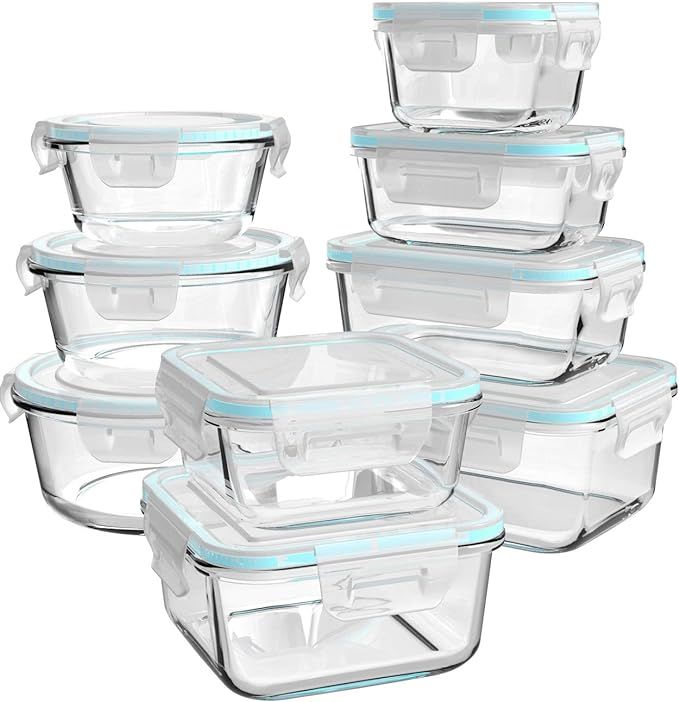 AILTEC Glass Food Storage Containers with Lids, [18 Piece] Meal Prep Containers for Food Storage ... | Amazon (US)