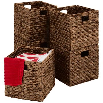 Set of 5 Collapsible Hyacinth Storage Baskets w/ Inserts - 12x12in | Best Choice Products 