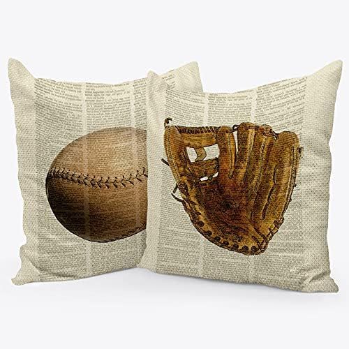 Amazon.com: Vintage Baseball Baseball Glove Linen Throw Pillow Case, 18 x 18 Inch Set of 2, Baseb... | Amazon (US)