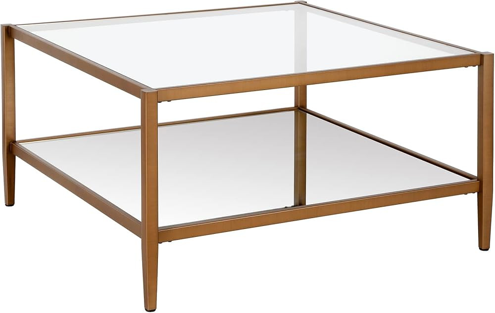 Henn&Hart 32" Wide Square Coffee Table with Mirror Shelf in Antique Brass, Coffee Table coffee ta... | Amazon (US)