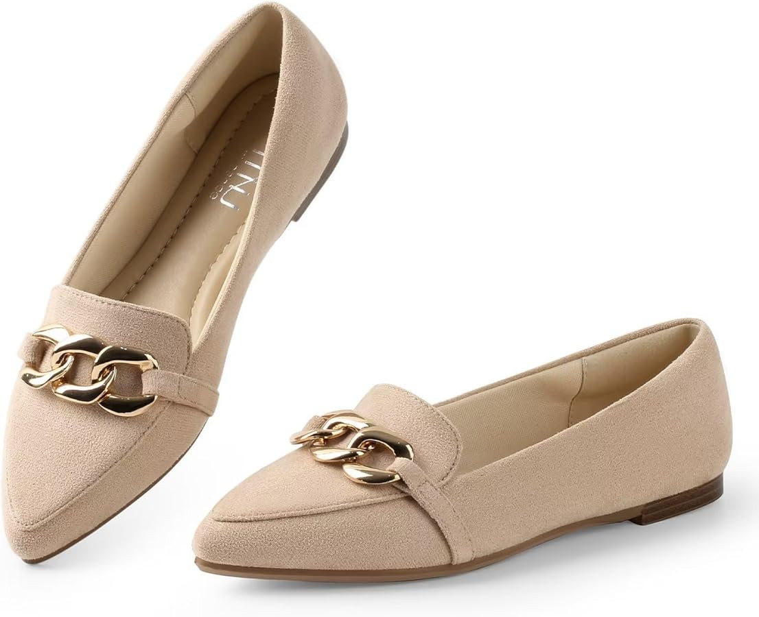 MUSSHOE Women's Loafers Comfortable Fashion Chain Flats Shoes for Women | Amazon (US)