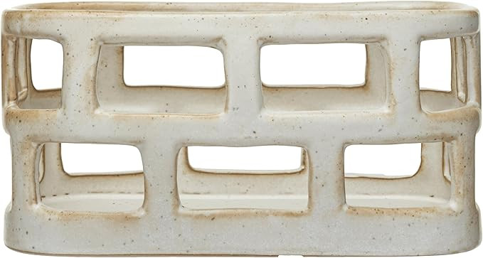 Creative Co-Op Stoneware Food Storage Basket with Distressed Matte Finish, White | Amazon (US)