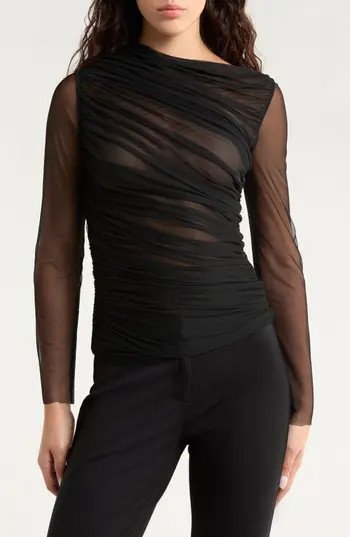 FRAME The Draped Sheer Top in Black at Nordstrom Rack, Size X-Small | Nordstrom Rack