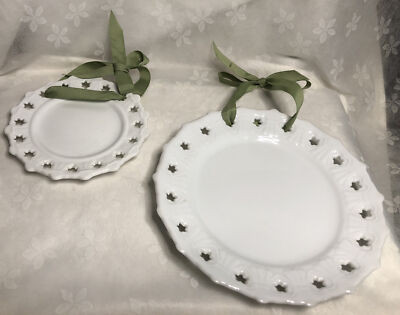 Twos Company  Pair Of Round White Wall Plates Cottage Shabby Farmhouse | eBay US