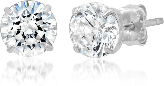 14k Gold Swarovski Earrings for Women & Men with Genuine Round Swarovski | Cubic Zirconia Earring... | Amazon (US)