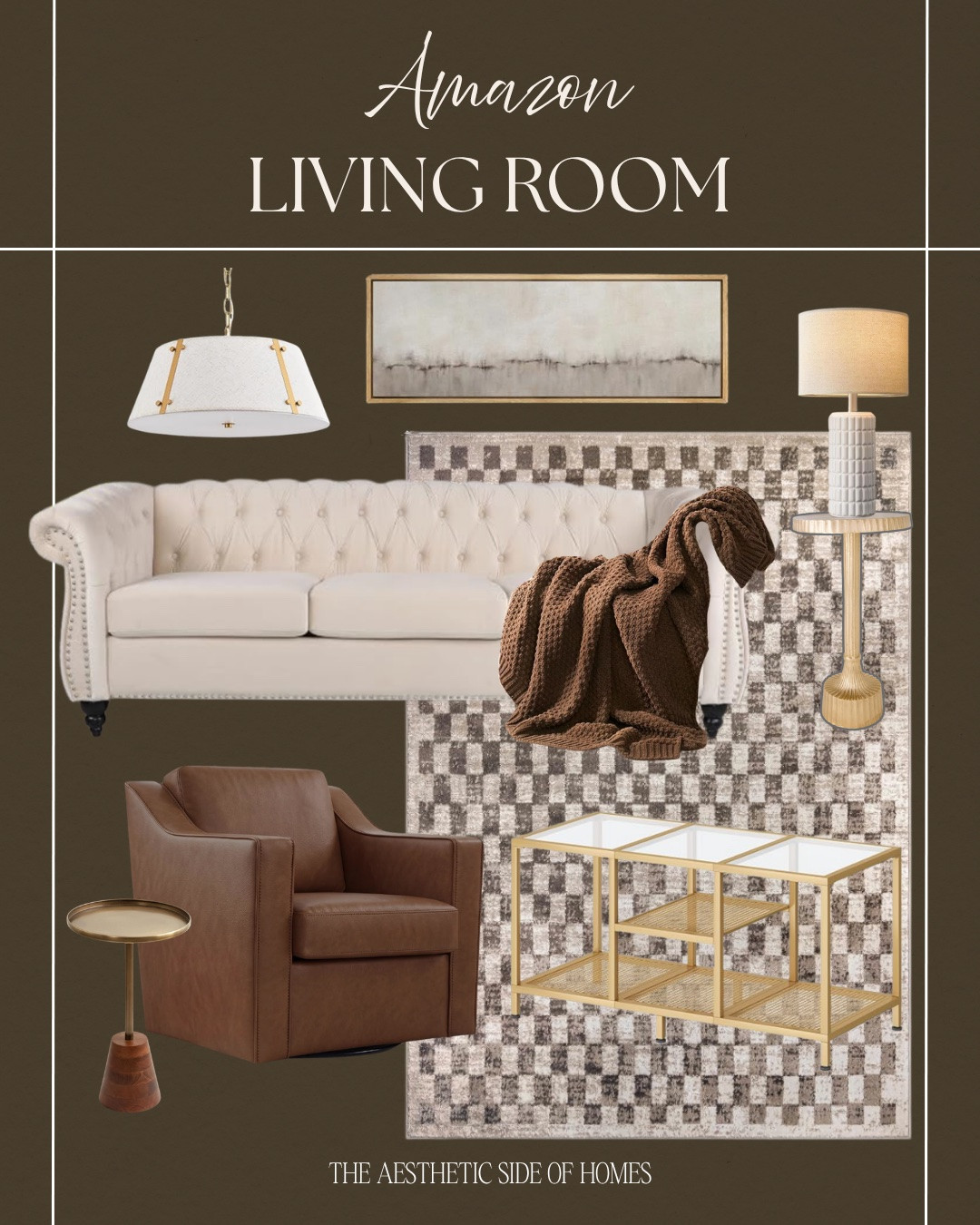 Styled living room includes area rug, sofa, throw blanket, accent chair, coffee table, side table, table lamp, wall art, chandelier.

Styled home, looks for less, neutral home 

@amazonfindsandfashion

#LTKHome #LTKvlog #LTKSeasonal