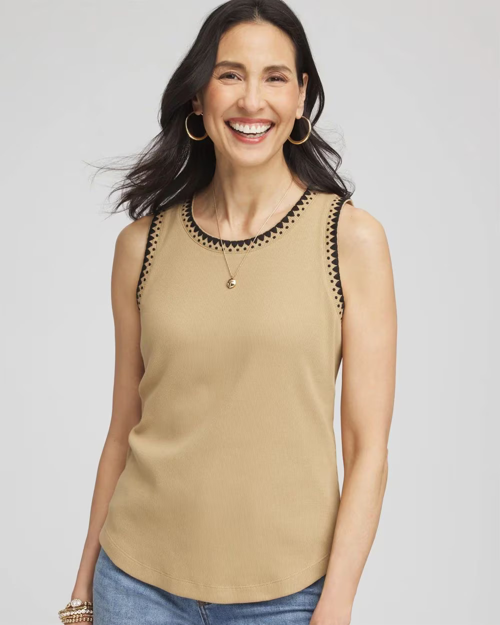 Contrast-Trim Ribbed Cotton Tank Top | Chico's