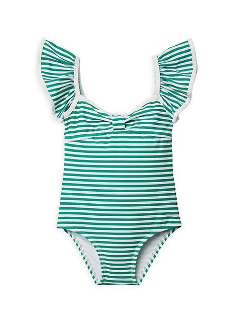Little Girl's & Girl's UPF 50+ Striped Ruffle-Sleeve Swimsuit | Saks Fifth Avenue