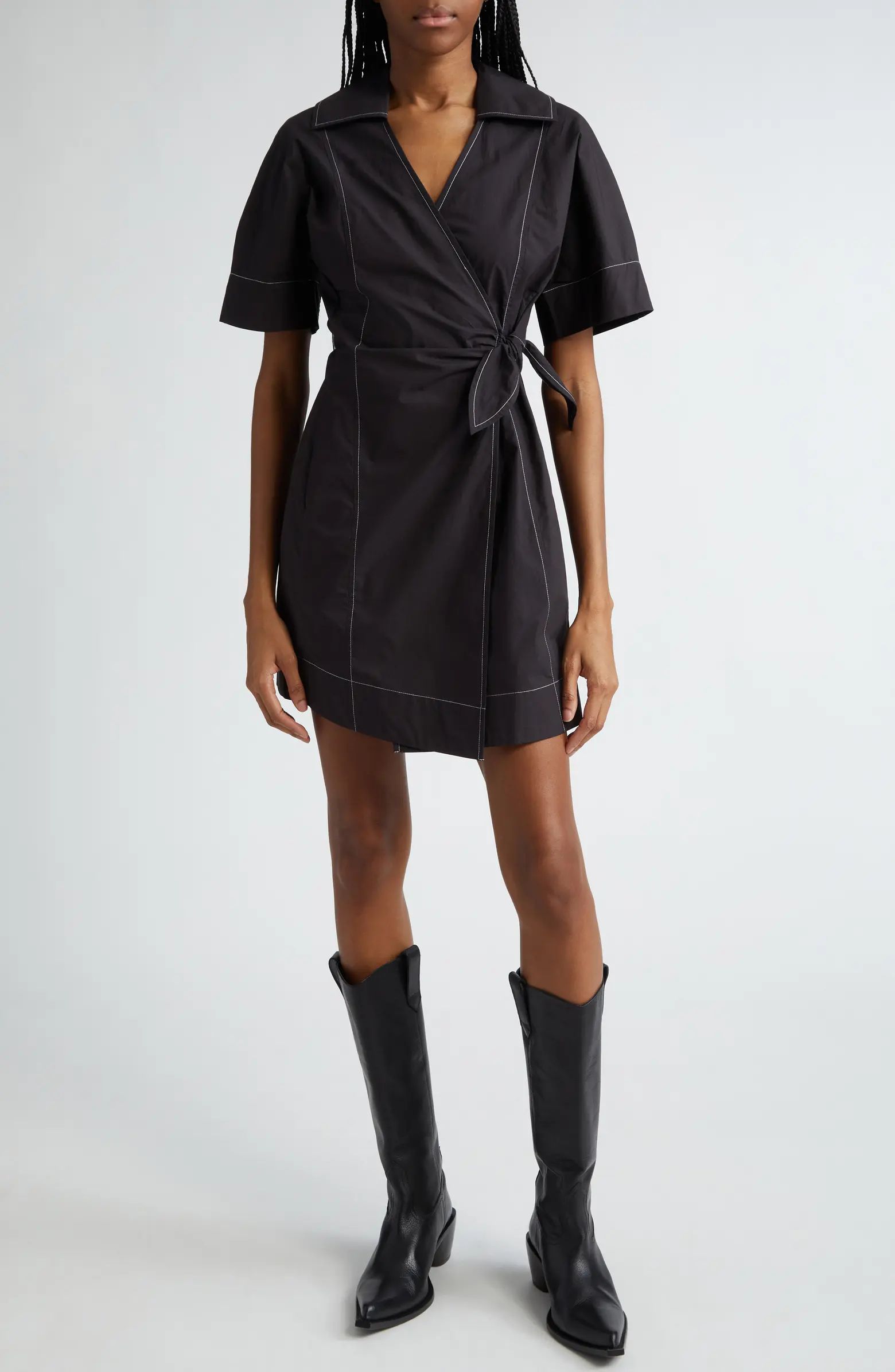 Ganni Organic Cotton Wrap Minidress | Nordstrom | Nordstrom