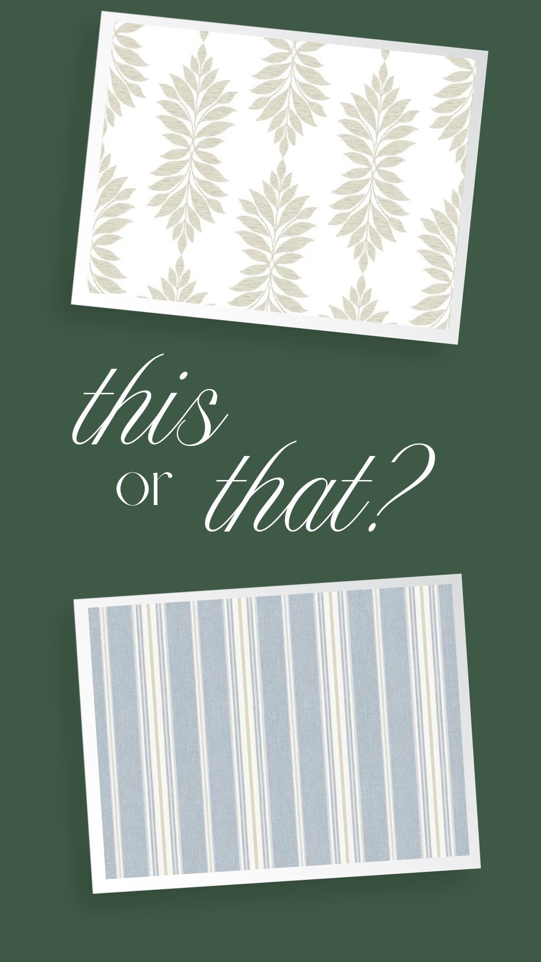 Wallpaper samples of the day! Slightly botanical yet modern vs the cabin stripe 

#LTKHome
