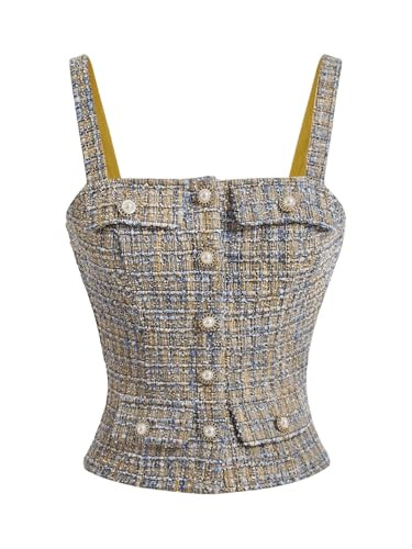 Floerns Women's Elegant Tweed Button Front Plaid Camisole Sleeveless Tank Tops | Amazon (US)