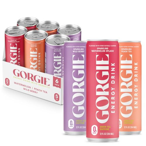 GORGIE Sugar Free Natural Energy Drinks, Sparkling Original Variety Pack (6 Cans) Healthy Energy Drink, Natural Coffee Replacement with Green Tea Caffeine and Biotin 150mg Caffeine, Vegan, Low Calorie | Amazon (US)