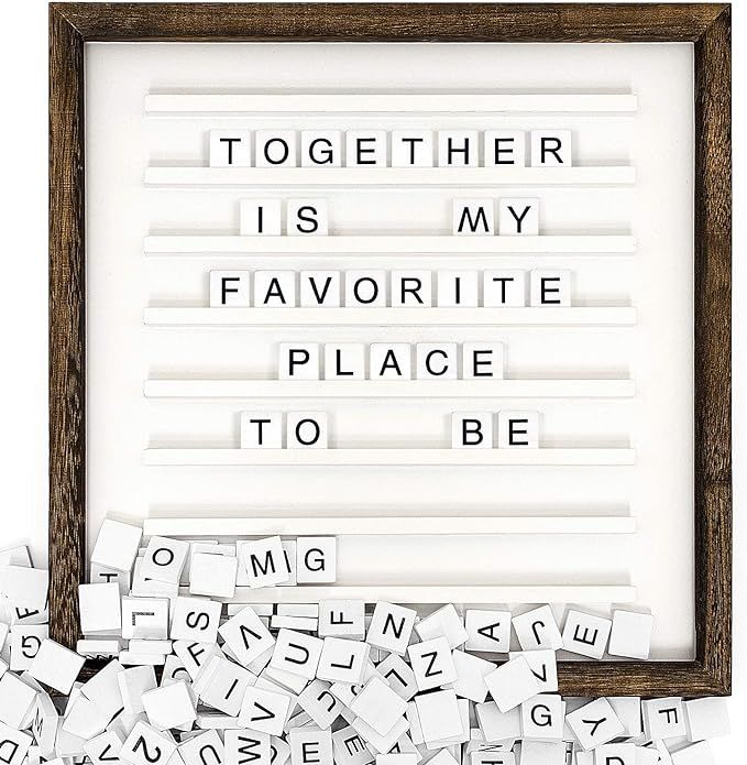 Mkono Letter Board with Letters and Numbers Wood Sign Board 12 x 12 Inches Changeable Scrabble Ti... | Amazon (US)