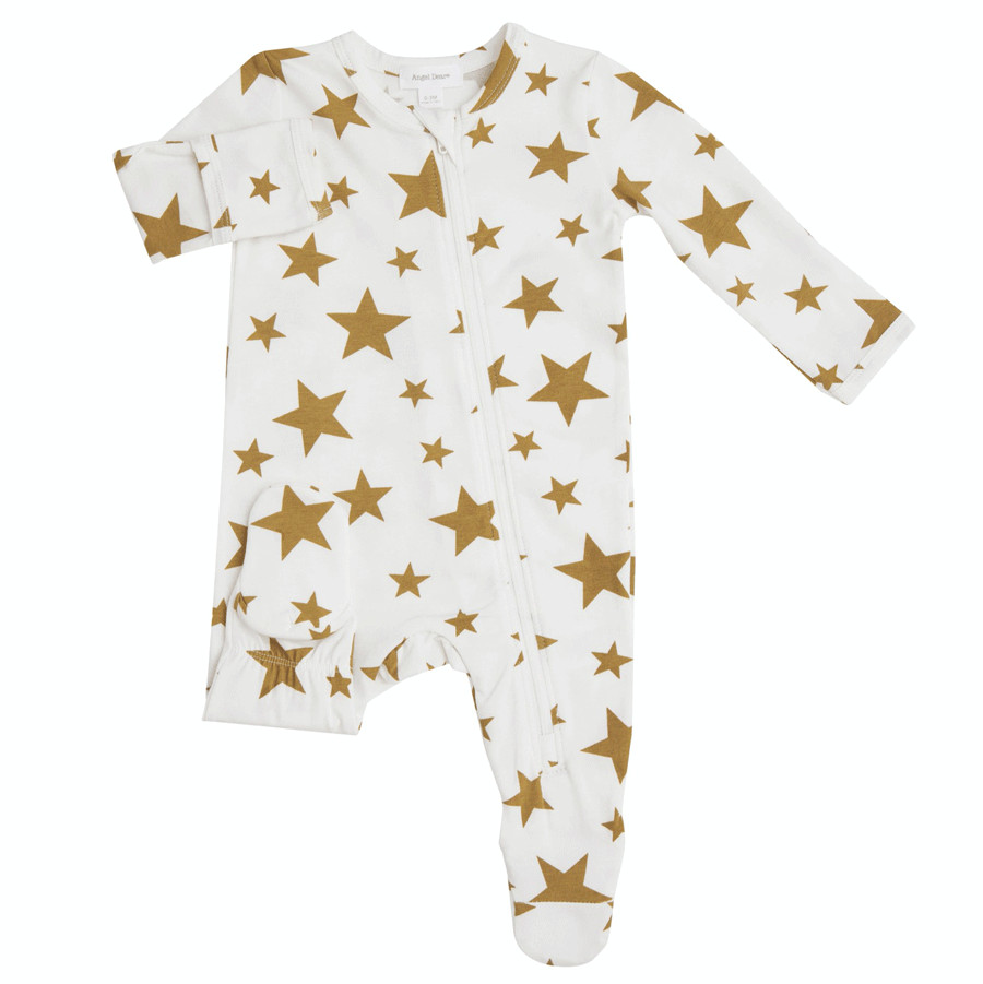 Organic Zip Footie, Gold Star | SpearmintLOVE