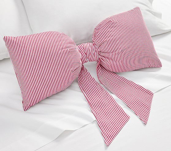Red Stripe Bow Pillow | Pottery Barn Kids