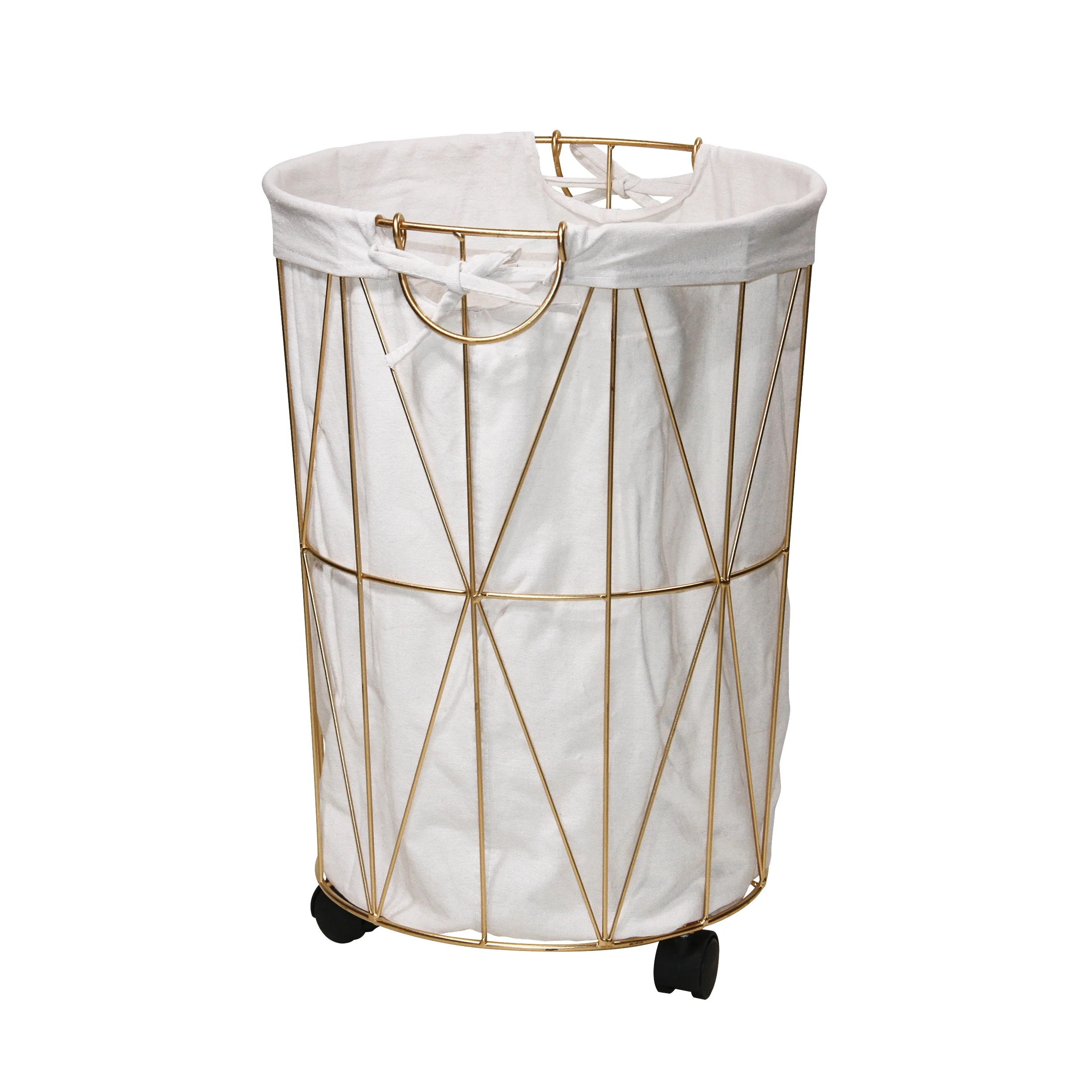 Mainstays Cylinder Symmetrical Pattern Metal Laundry Hamper with Wheels, Gold and Natural | Walmart (US)