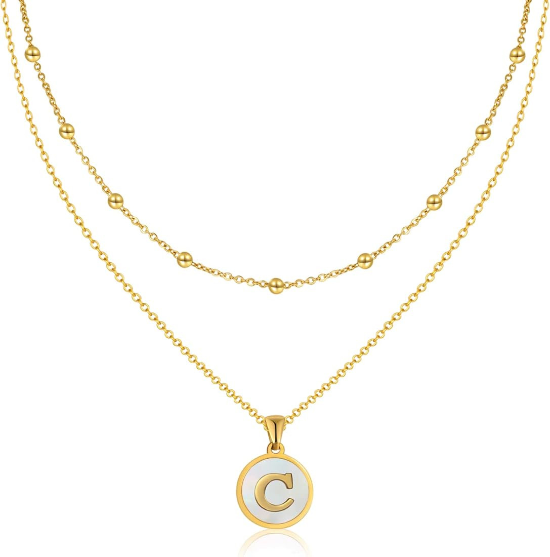 ASHFUHZL Initial Necklaces for Women,18K Gold Silver Rose Gold Shell Letter Necklaces for Girls,Coin | Amazon (US)