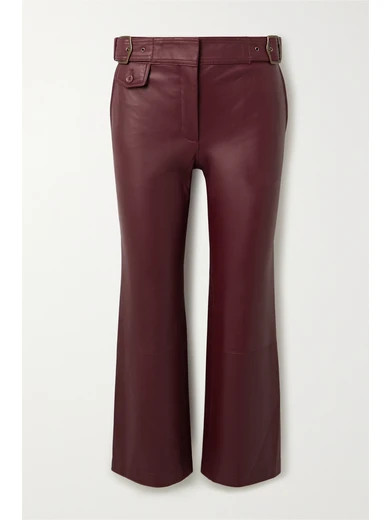 Sies Marjan - Belted Cropped Leather Flared Pants - Burgundy | NET-A-PORTER (US)